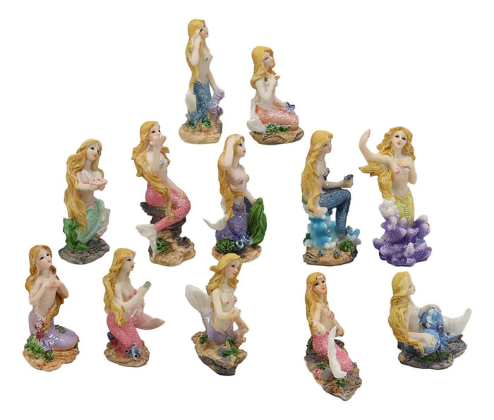 Ebros Gift Colorful Nautical Ocean Coral Reef Siren Mermaids Miniature Figurine Set Of 12