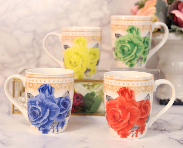 ebros gift Colorful Petite English Victorian Floral Blossoms Porcelain Tea Coffee Mug Set