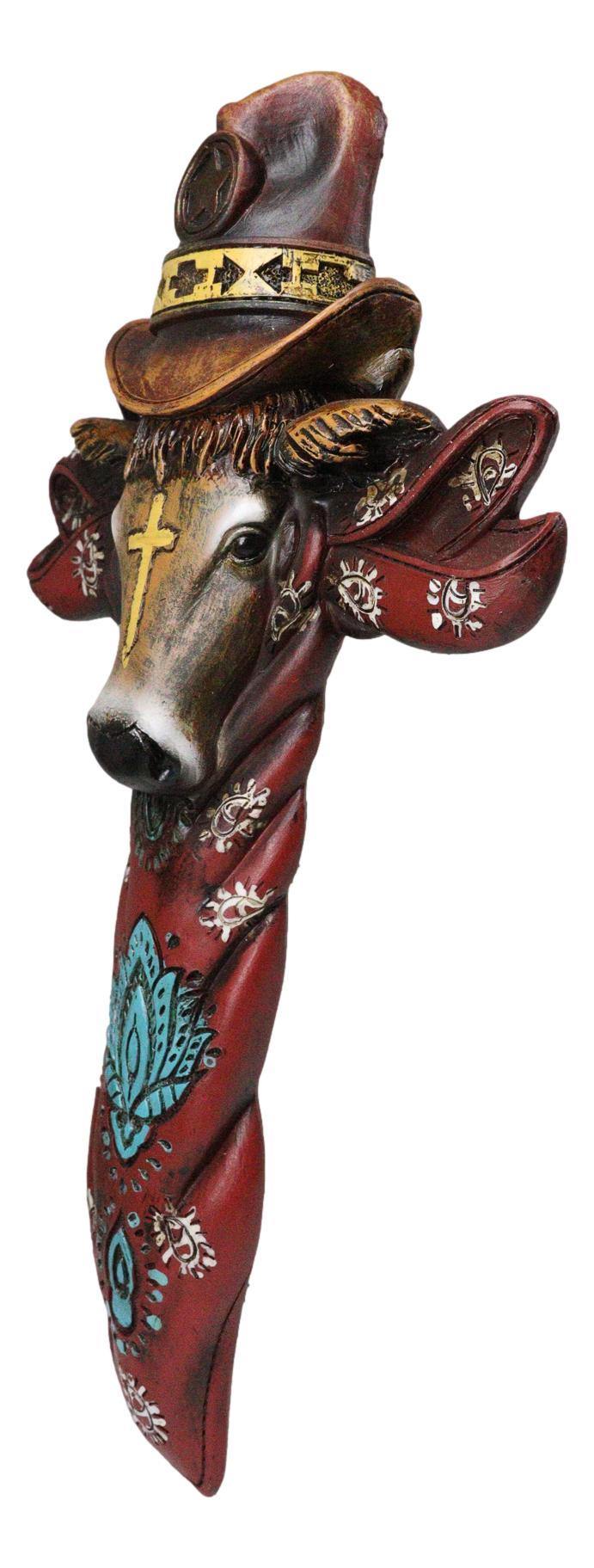 Ebros Gift Colorful Southwestern Cowboy Bull With Sheriff Hat And Floral Design Wall Cross