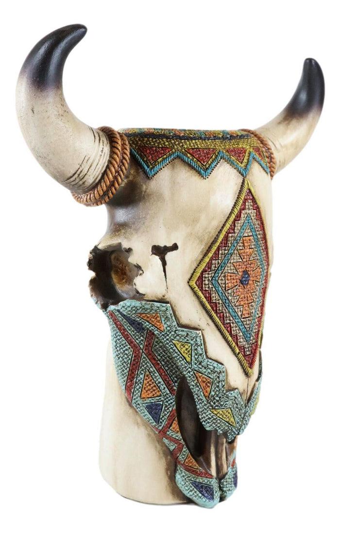 Ebros Gift Colorful Southwestern Tribal Aztec Diamond Vectors Cow Skull Vase Planter Decor