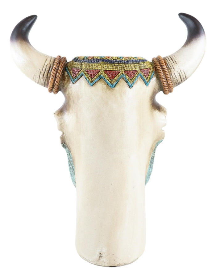 Ebros Gift Colorful Southwestern Tribal Aztec Diamond Vectors Cow Skull Vase Planter Decor