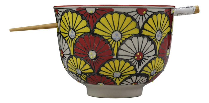 Ebros Gift Colorful Spring Sunflowers Porcelain Ramen Soup Rice Bowl With Chopsticks Set