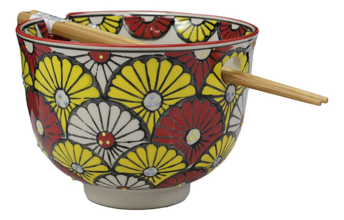 Ebros Gift Colorful Spring Sunflowers Porcelain Ramen Soup Rice Bowl With Chopsticks Set