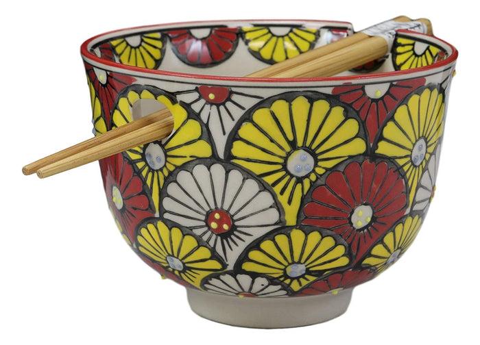 Ebros Gift Colorful Spring Sunflowers Porcelain Ramen Soup Rice Bowl With Chopsticks Set