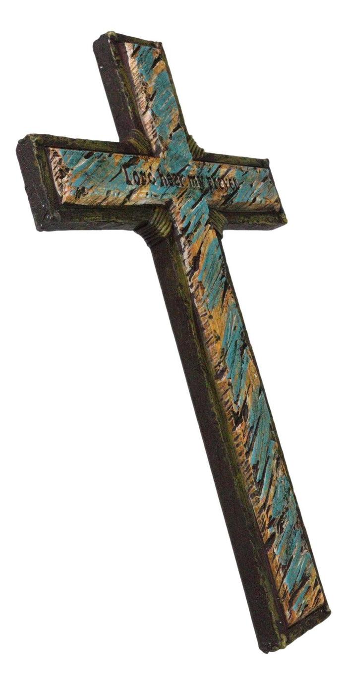 Ebros Gift Colorful Turquoise Sunset Lord Hear My Prayer Wall Cross Plaque Figurine 12"H