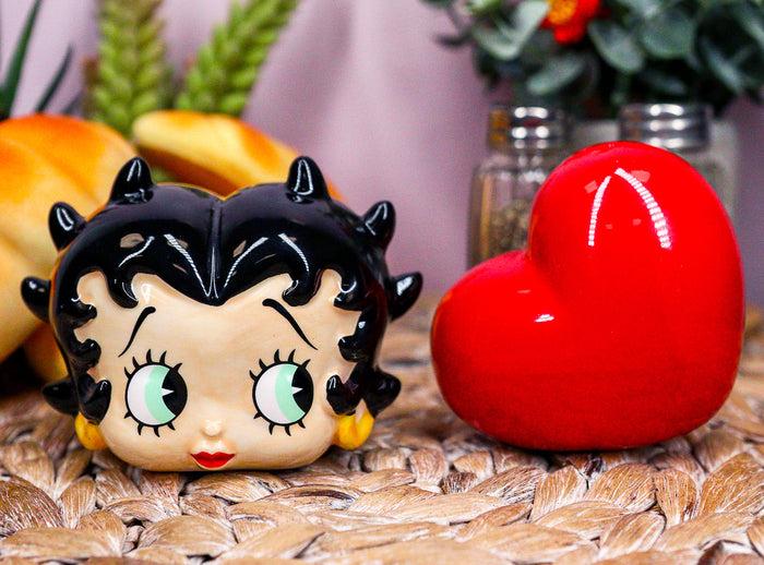 ebros gift Comical Betty Boop And Giant Heart Love Ceramic Salt And Pepper Shakers Set