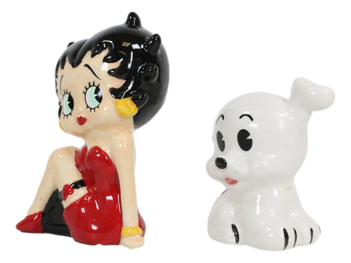 Ebros Gift Comical Betty Boop And Pudgy Dog Collectible Ceramic Salt And Pepper Shakers Set
