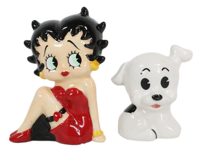 Ebros Gift Comical Betty Boop And Pudgy Dog Collectible Ceramic Salt And Pepper Shakers Set