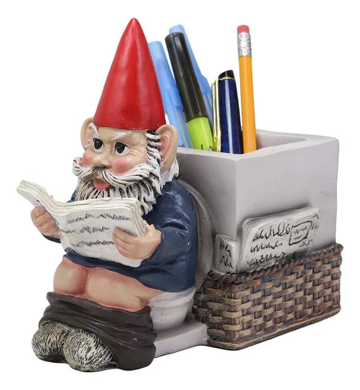 Ebros Gift Constipated Mr Gnome With Pants Down By Toilet Bowl Stationery Holder Figurine