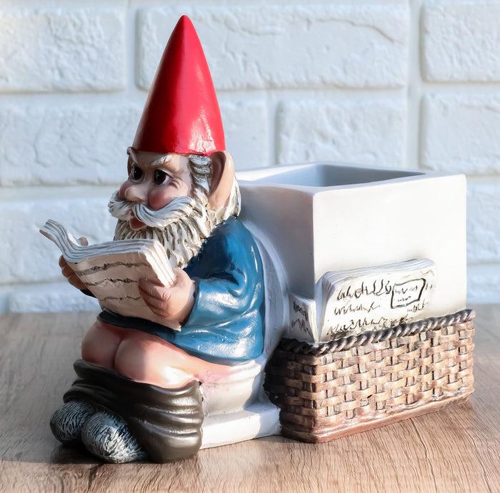ebros gift Constipated Mr Gnome With Pants Down By Toilet Bowl Stationery Holder Figurine