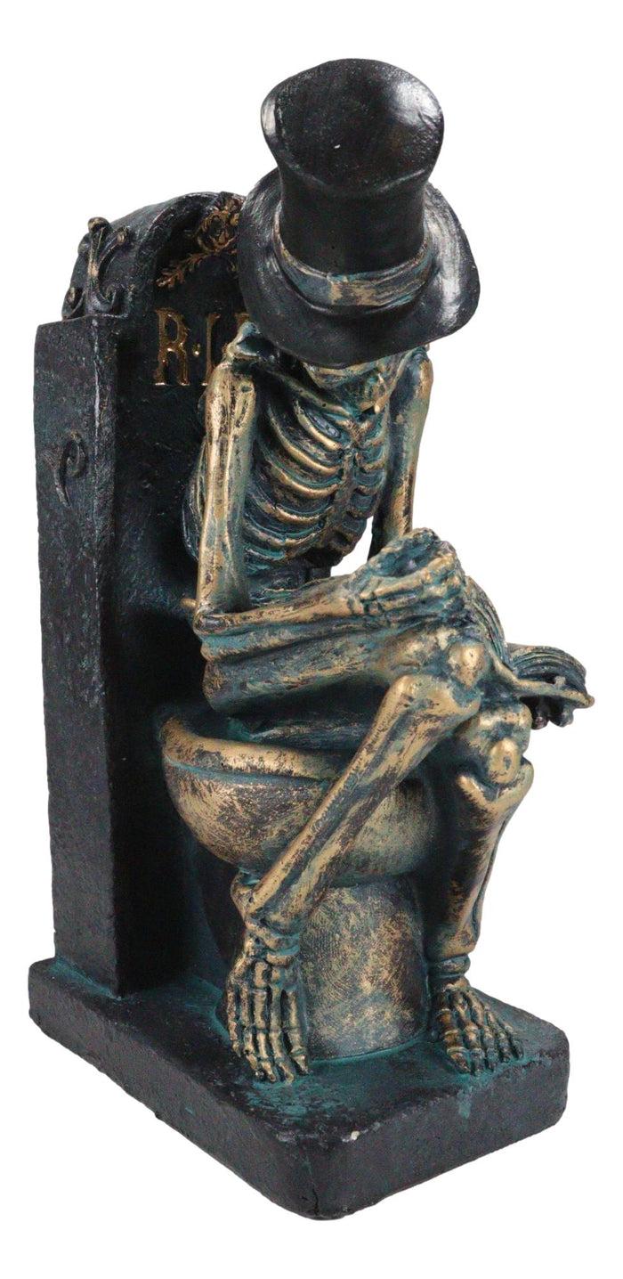 Ebros Gift Constipated Skeleton With Raven On Graveyard Toilet Bowl Reading Book Figurine