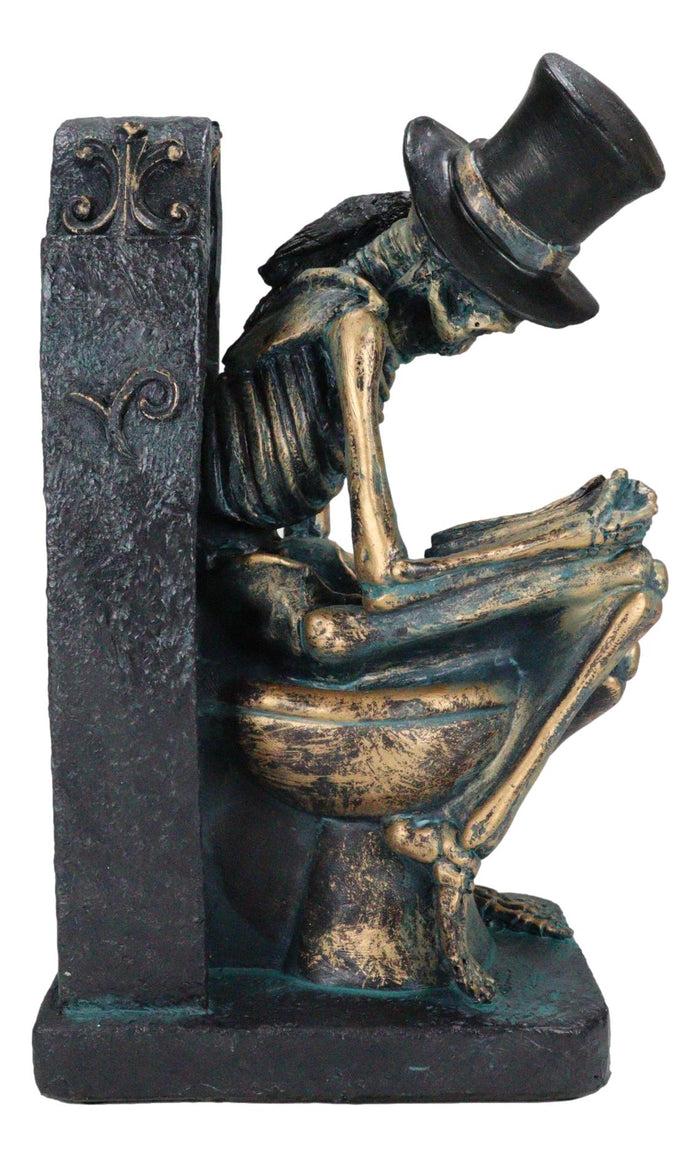 Ebros Gift Constipated Skeleton With Raven On Graveyard Toilet Bowl Reading Book Figurine