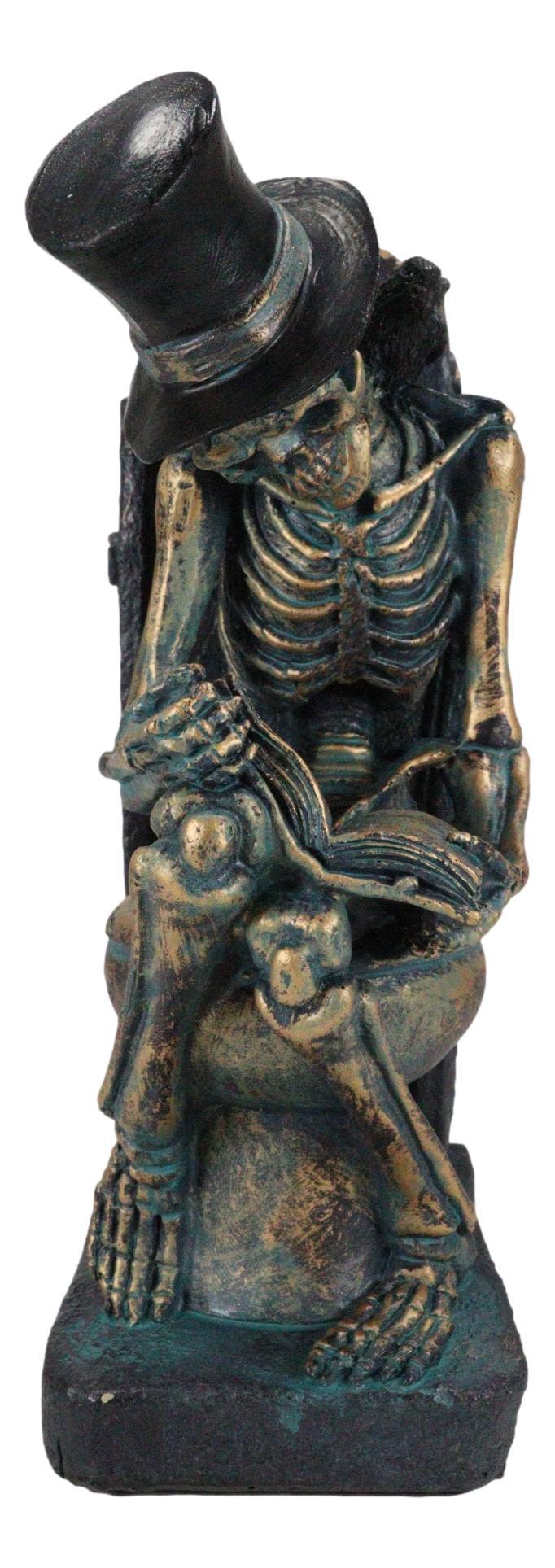 Ebros Gift Constipated Skeleton With Raven On Graveyard Toilet Bowl Reading Book Figurine