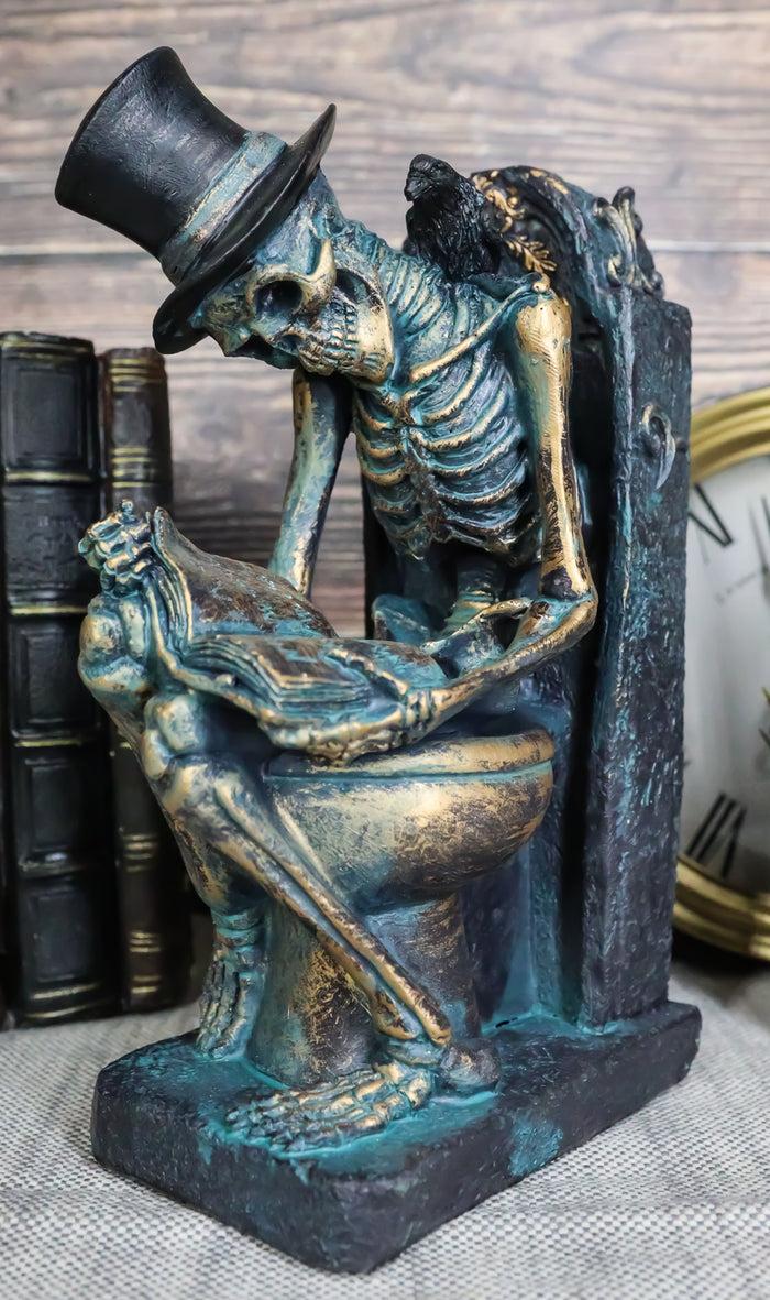 ebros gift Constipated Skeleton With Raven On Graveyard Toilet Bowl Reading Book Figurine