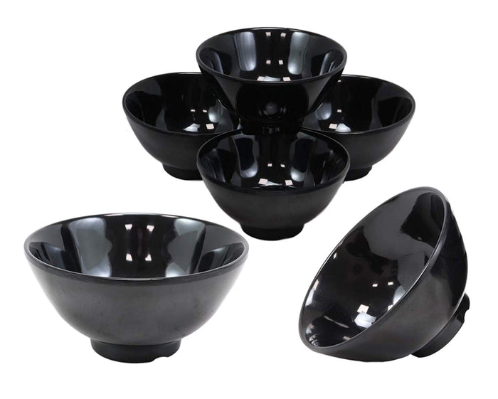 ebros gift Contemporary Black Melamine Round Bowls 8oz For Rice Soup Salad Sauce Set Of 6