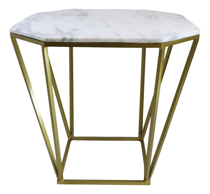 Ebros Gift Contemporary Brushed Gold Metal With Natural Marble Top Octagonal Side Table