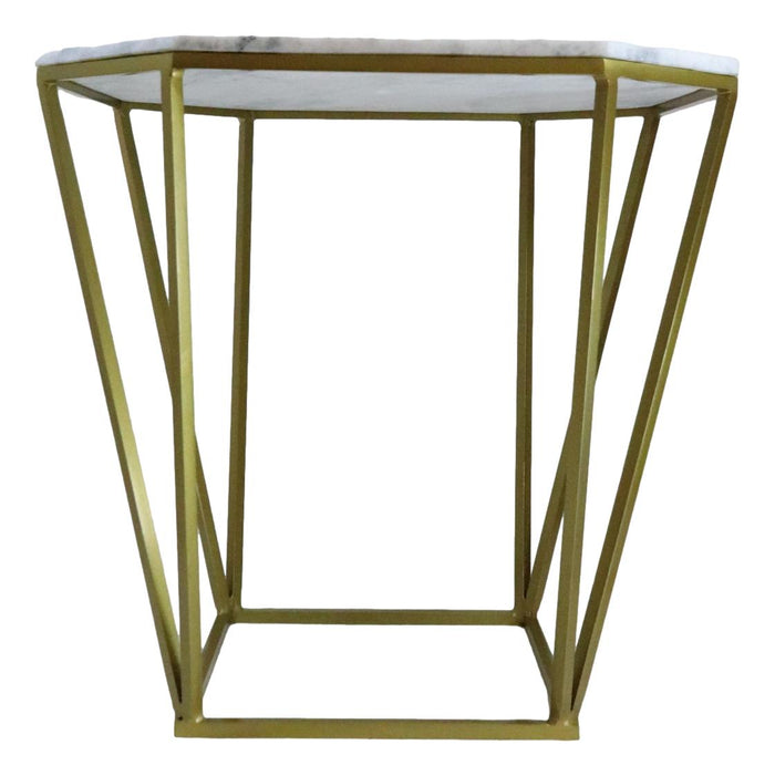 Ebros Gift Contemporary Brushed Gold Metal With Natural Marble Top Octagonal Side Table