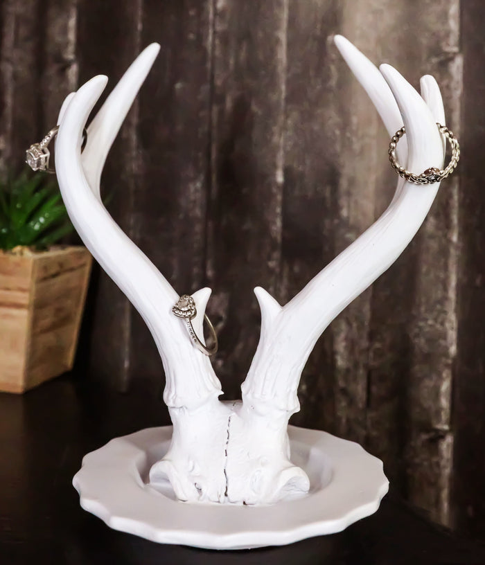 ebros gift Contemporary Chic Rustic White Double Buck Deer Stag Antlers Jewelry Tree Holder