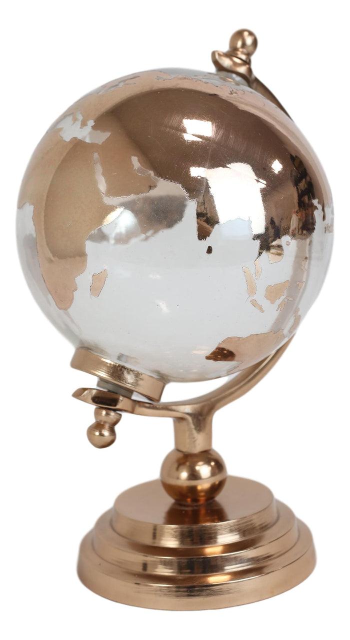 Ebros Gift Contemporary Decorative Desktop World Atlas Map Shiny Copper Globe With Axis