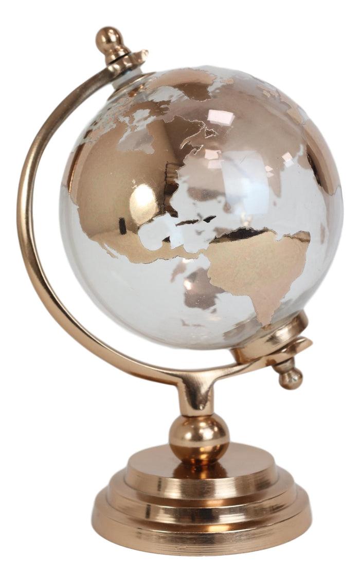 Ebros Gift Contemporary Decorative Desktop World Atlas Map Shiny Copper Globe With Axis