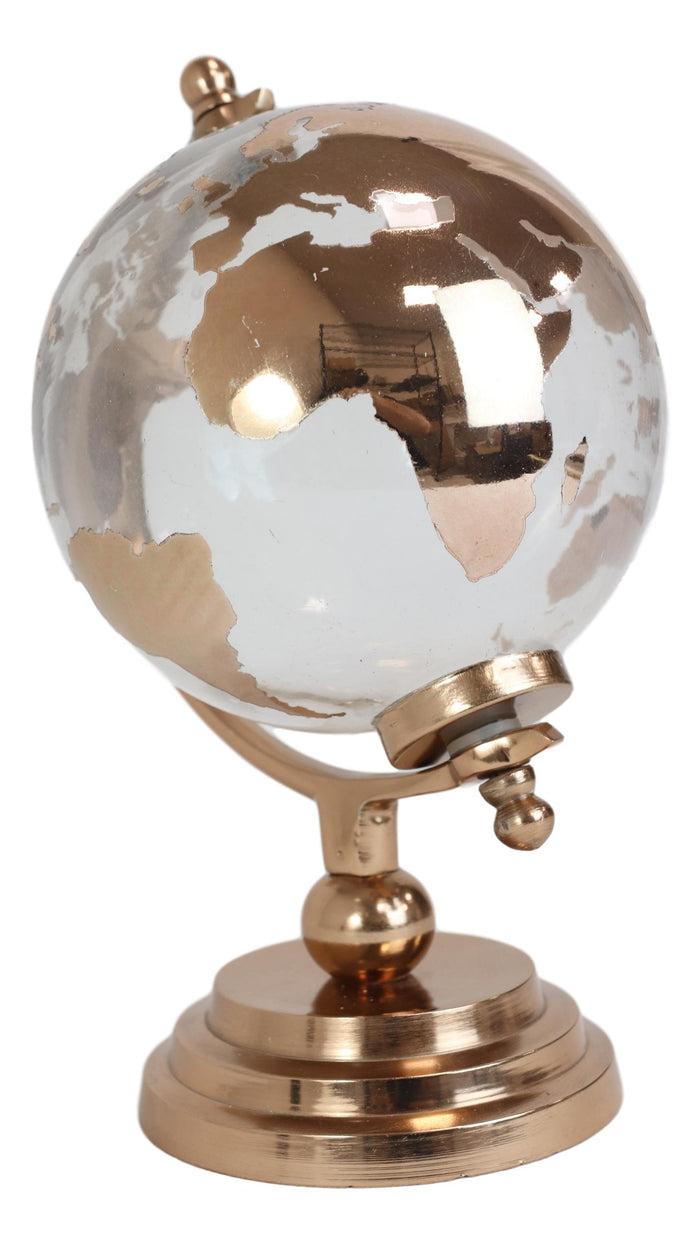 Ebros Gift Contemporary Decorative Desktop World Atlas Map Shiny Copper Globe With Axis