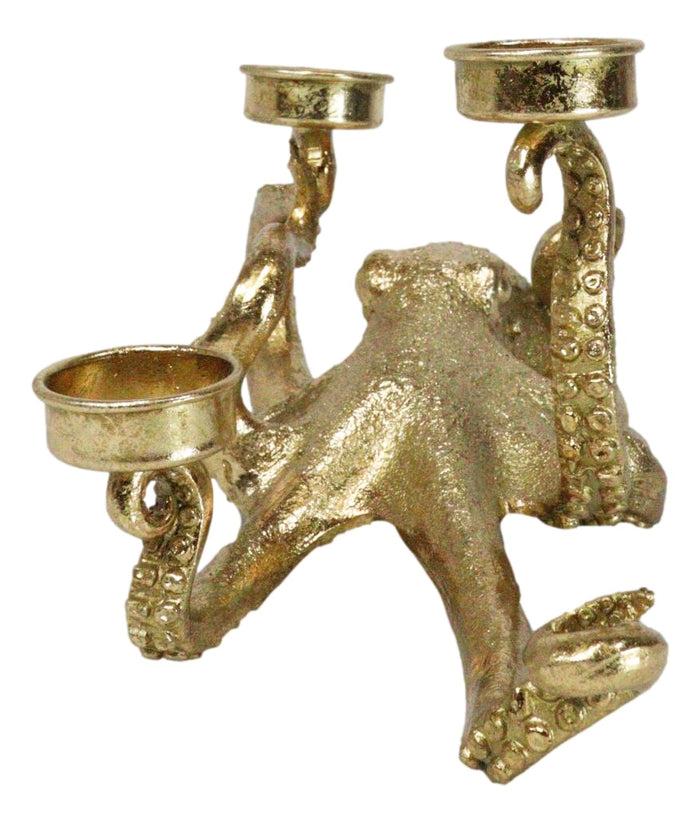Ebros Gift Contemporary Gold Tone Marine Ocean Octopus Tentacles Trio Votive Candle Holder