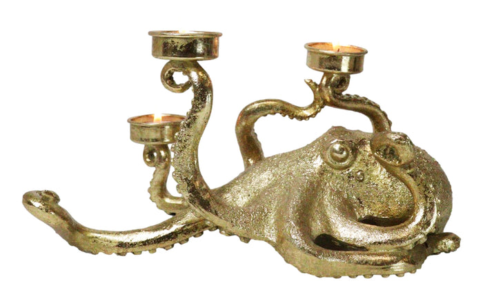 Ebros Gift Contemporary Gold Tone Marine Ocean Octopus Tentacles Trio Votive Candle Holder