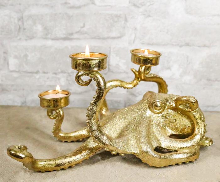 ebros gift Contemporary Gold Tone Marine Ocean Octopus Tentacles Trio Votive Candle Holder