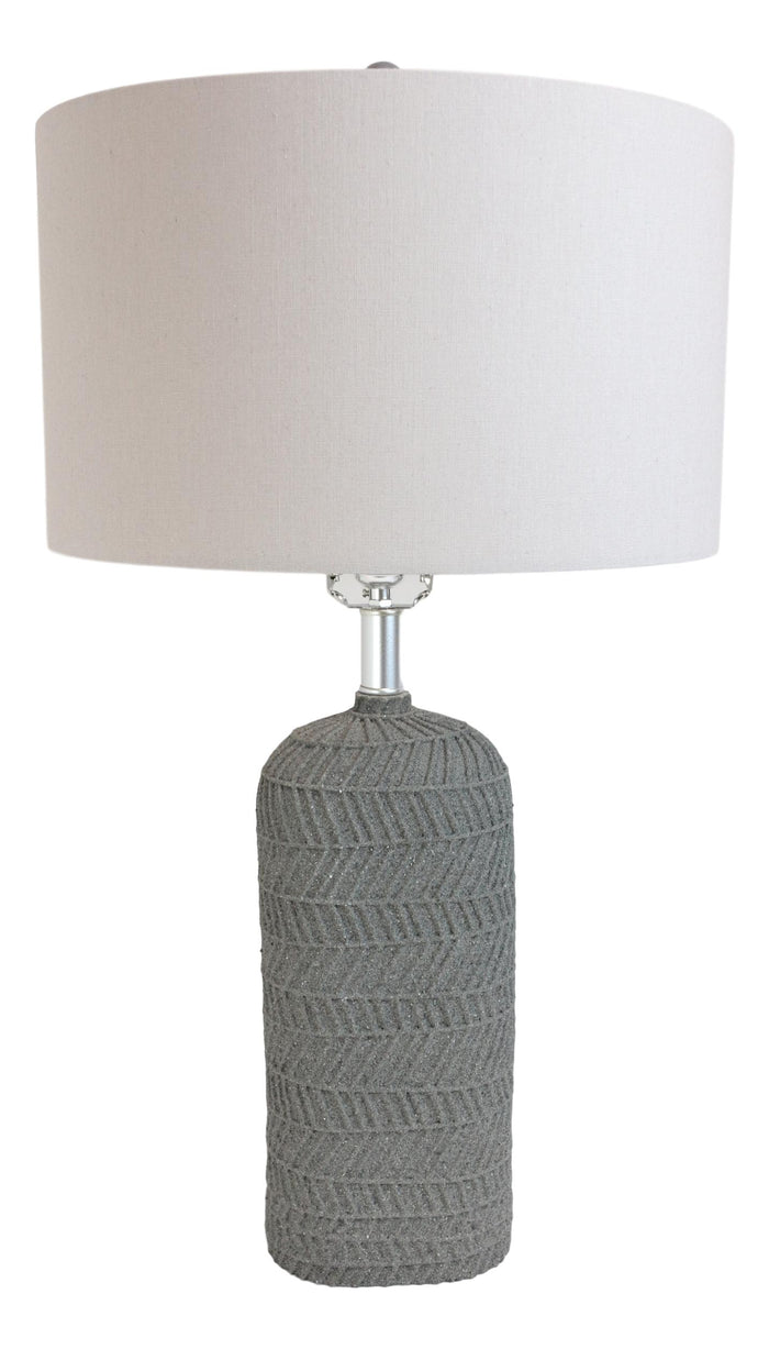 Ebros Gift Contemporary Grey Textured Faux Stone Finish Pillar Table Lamp Fabric Shade 26"H