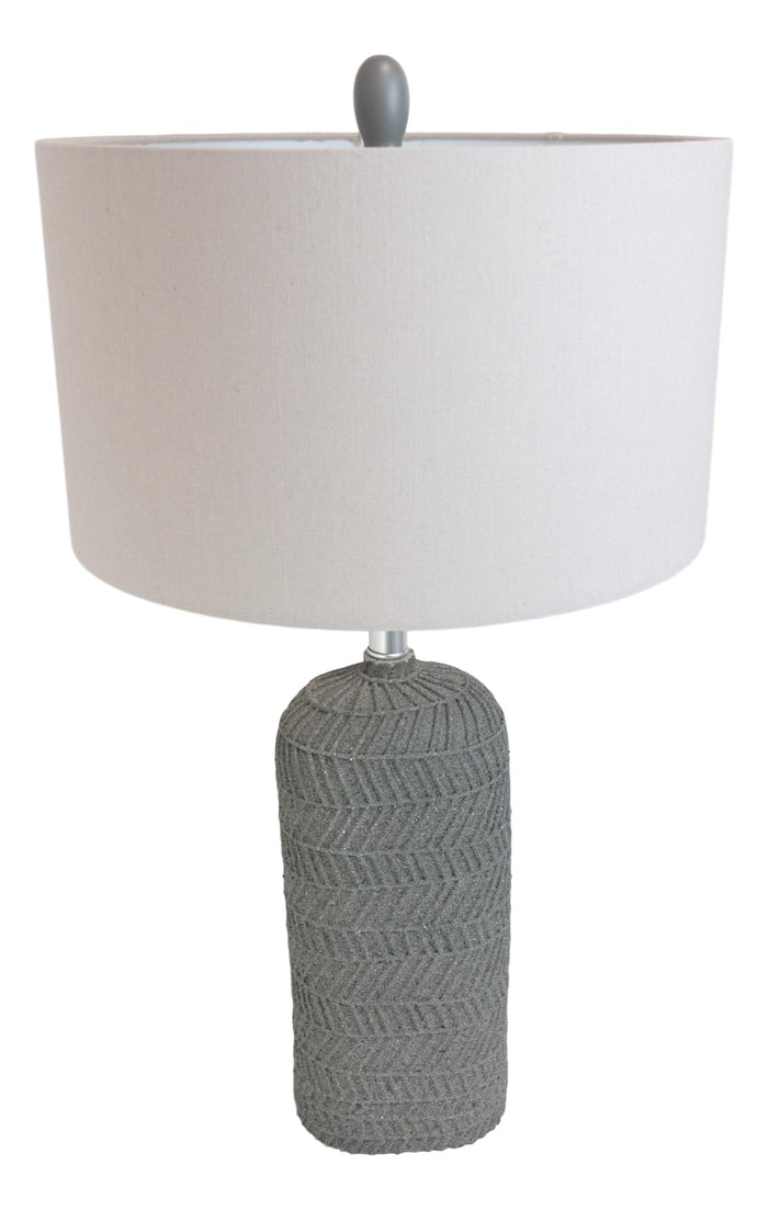 Ebros Gift Contemporary Grey Textured Faux Stone Finish Pillar Table Lamp Fabric Shade 26"H