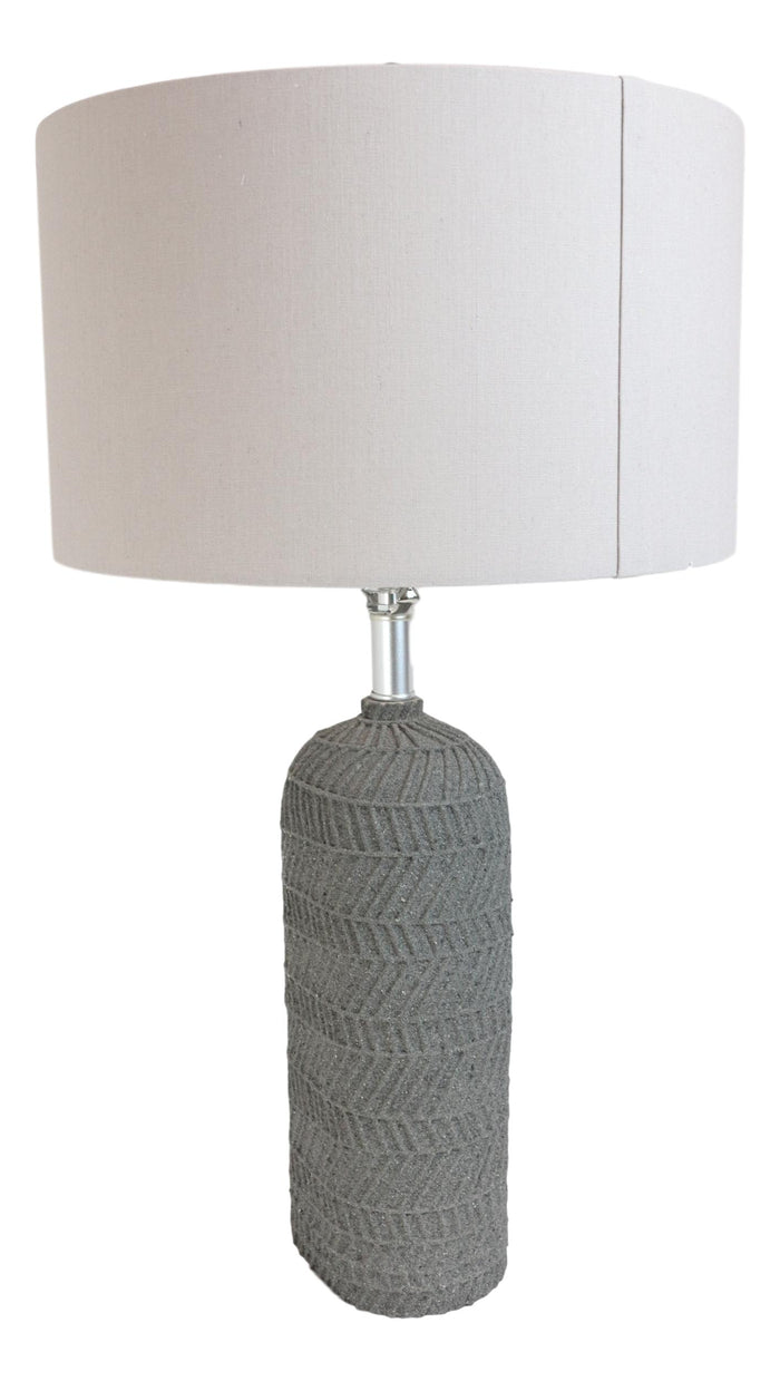 Ebros Gift Contemporary Grey Textured Faux Stone Finish Pillar Table Lamp Fabric Shade 26"H