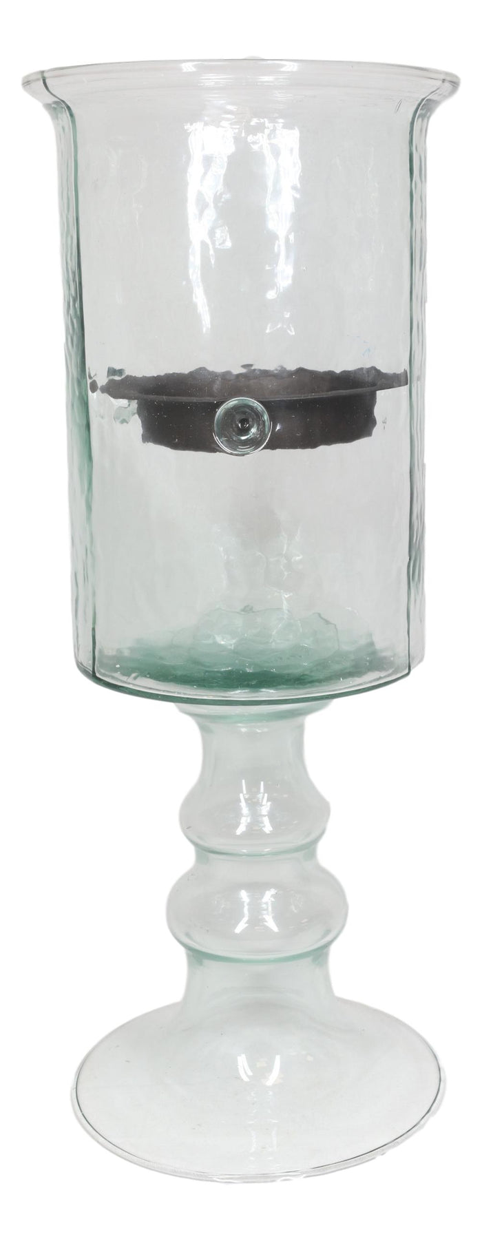 Ebros Gift Contemporary Ribbed Cylinder Glass Pillar Candle Holder On Pedestal Stand 15"H
