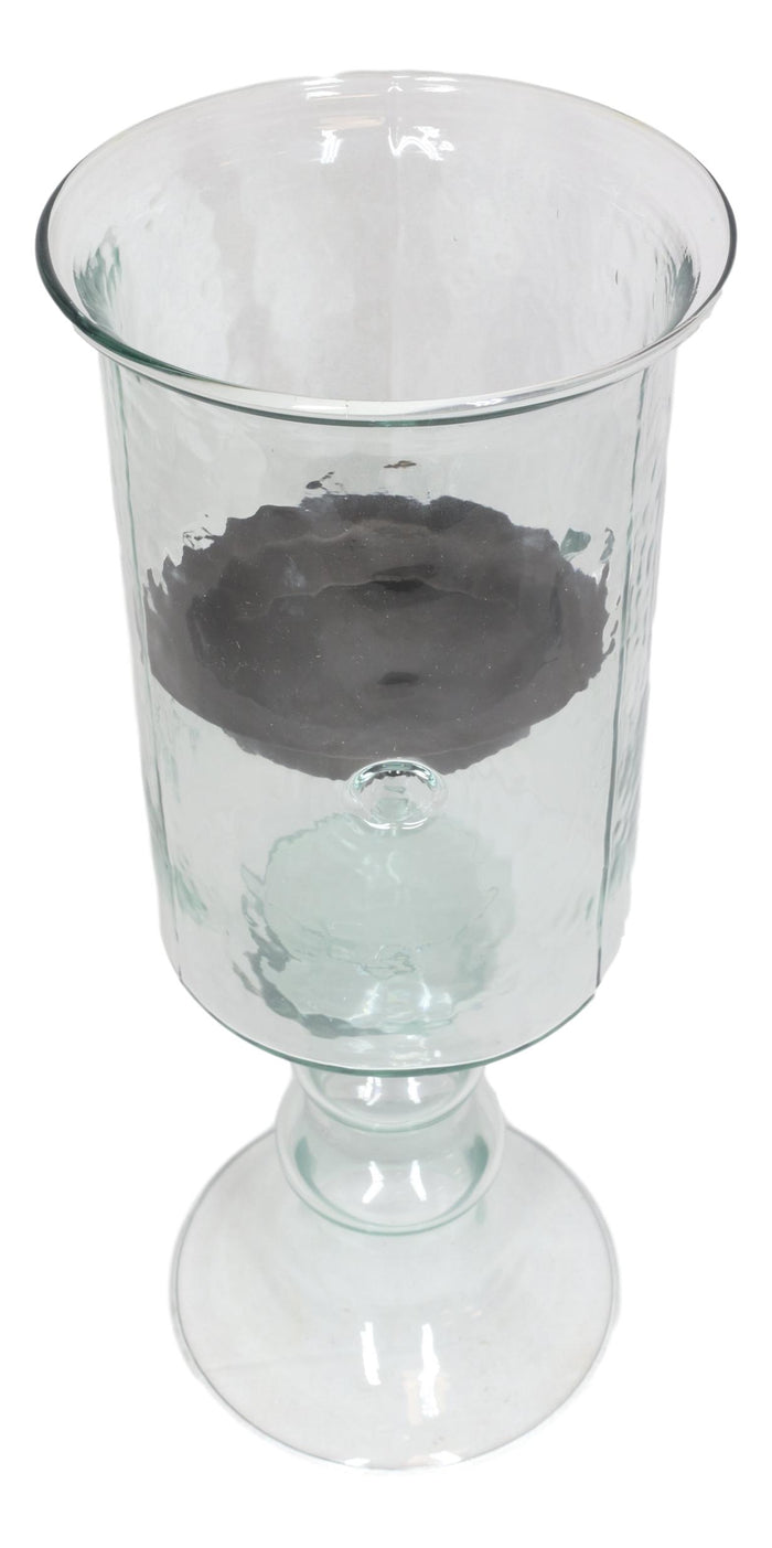 Ebros Gift Contemporary Ribbed Cylinder Glass Pillar Candle Holder On Pedestal Stand 15"H