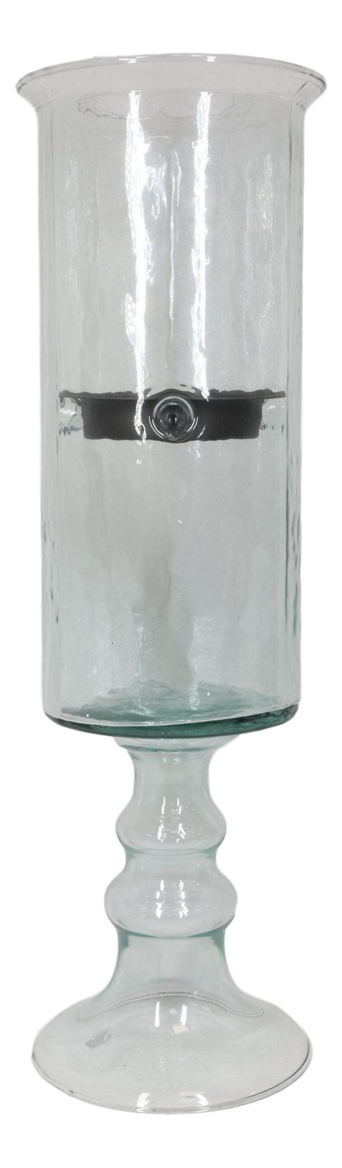 Ebros Gift Contemporary Ribbed Cylinder Glass Pillar Candle Holder On Pedestal Stand 17"H