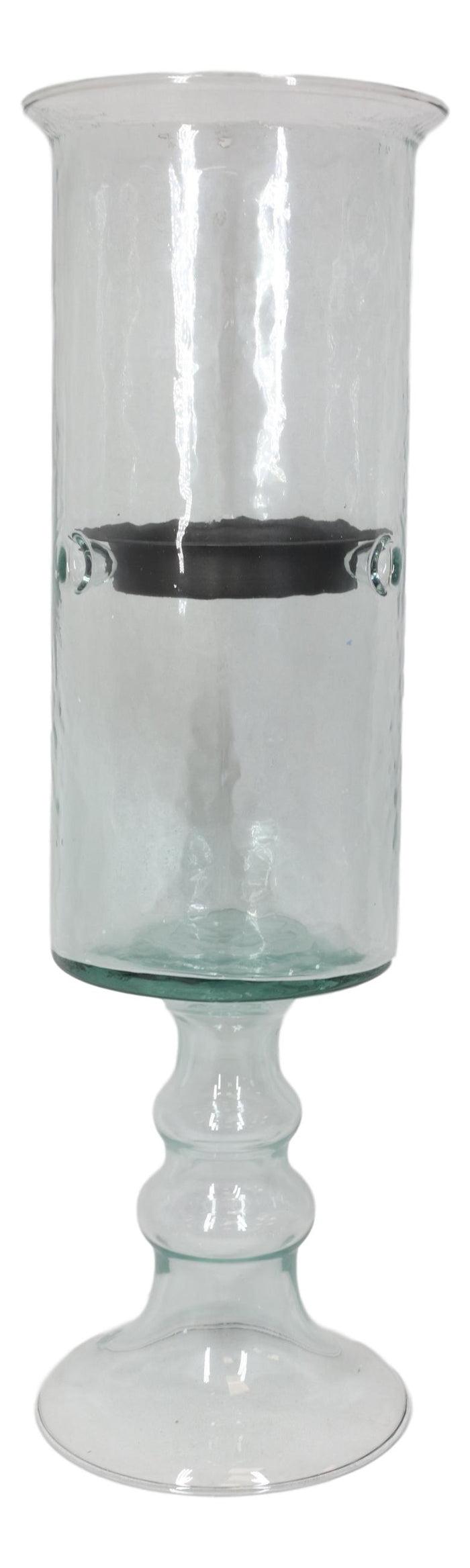 Ebros Gift Contemporary Ribbed Cylinder Glass Pillar Candle Holder On Pedestal Stand 17"H