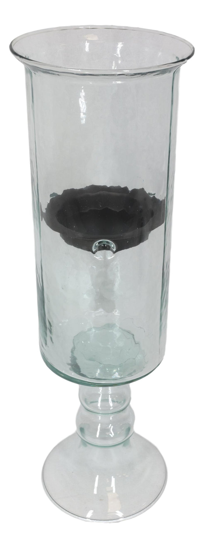 ebros gift Contemporary Ribbed Cylinder Glass Pillar Candle Holder On Pedestal Stand 17"H