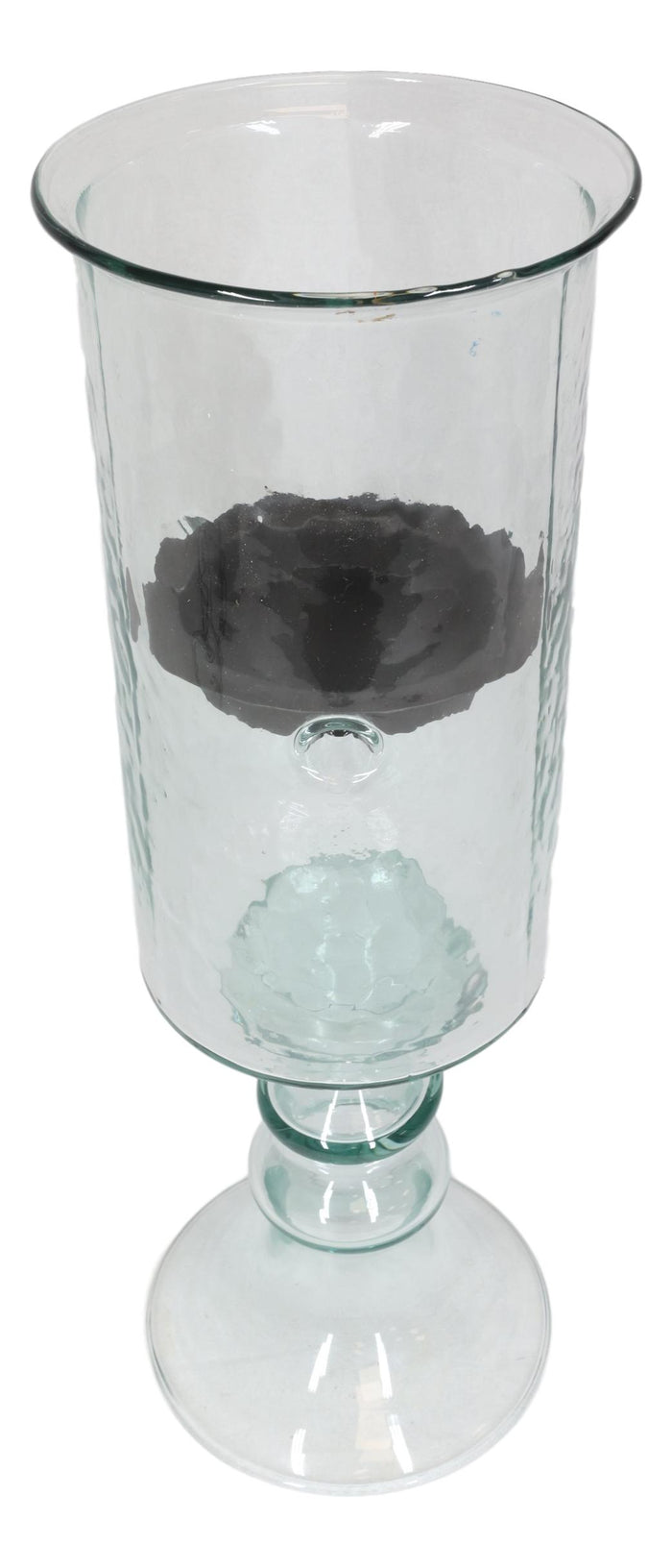 Ebros Gift Contemporary Ribbed Cylinder Glass Pillar Candle Holder On Pedestal Stand 19"H
