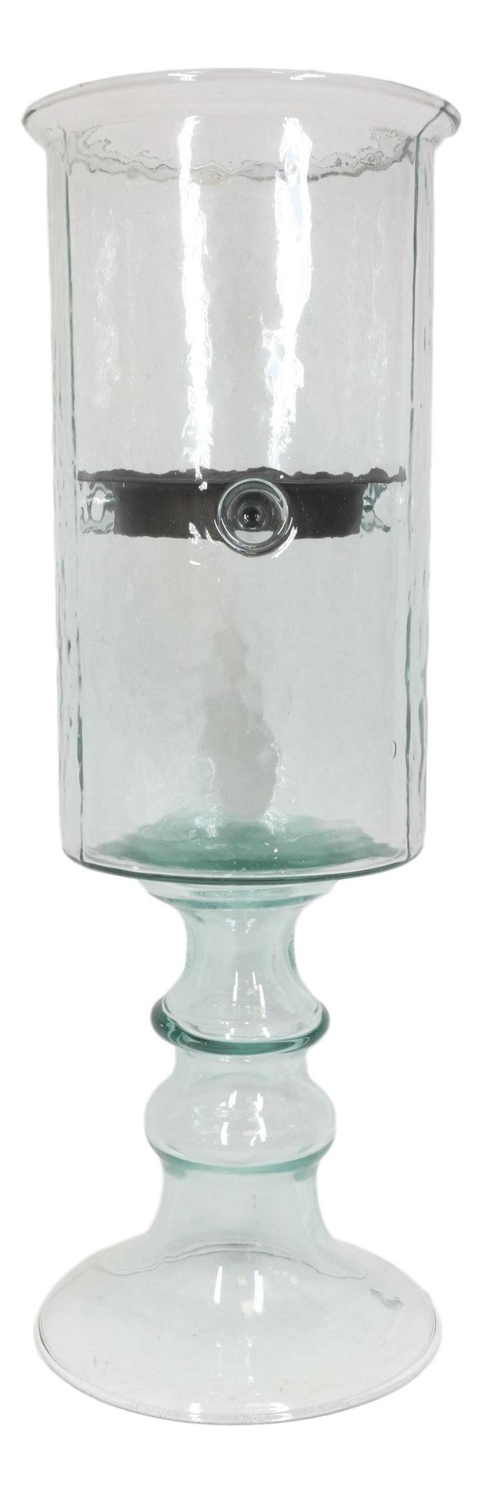 Ebros Gift Contemporary Ribbed Cylinder Glass Pillar Candle Holder On Pedestal Stand 19"H