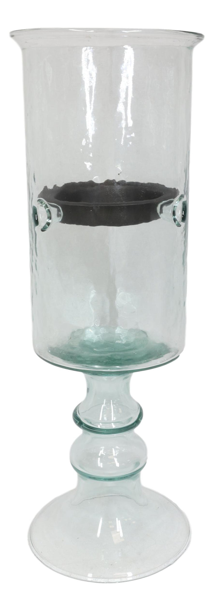 ebros gift Contemporary Ribbed Cylinder Glass Pillar Candle Holder On Pedestal Stand 19"H