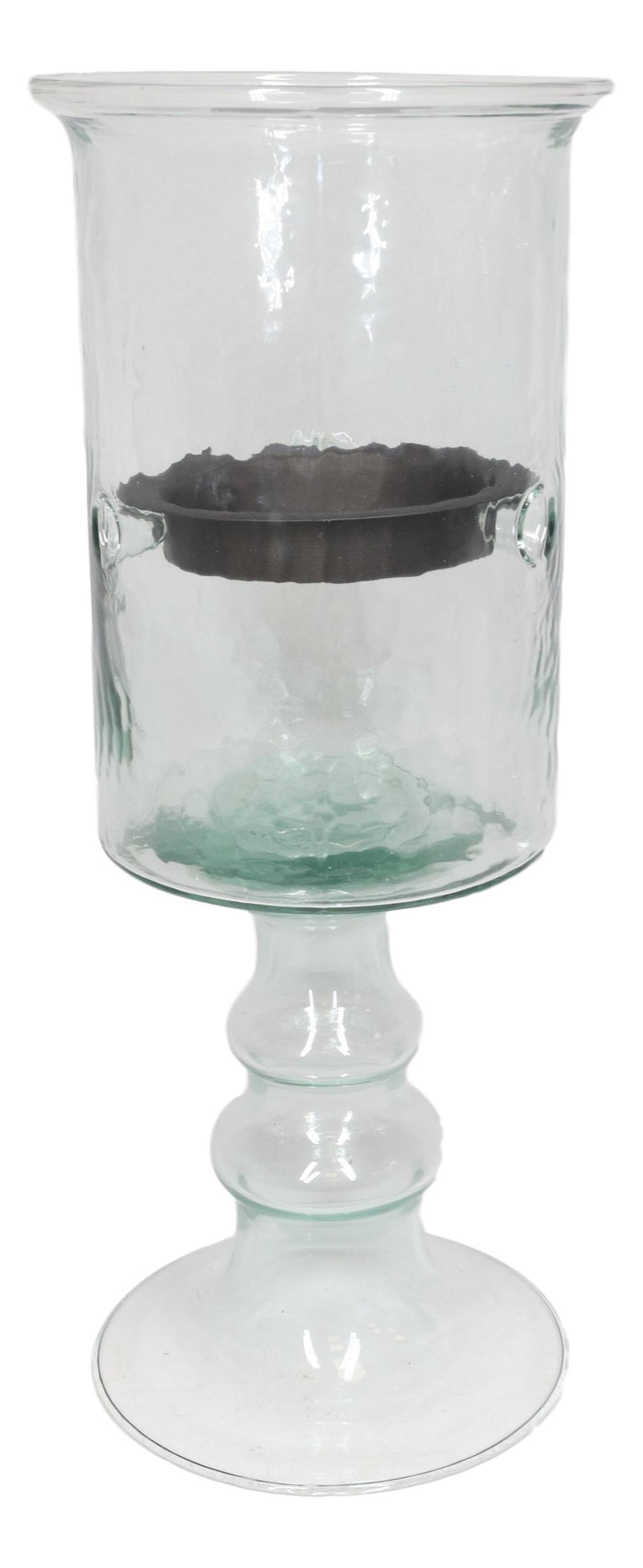 ebros gift Contemporary Ribbed Cylinder Glass Pillar Candle Holder On Pedestal Stand 15"H