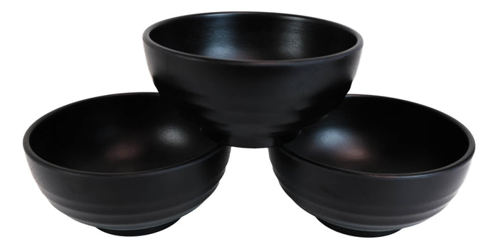 Ebros Gift Contemporary Ridged 6.25"D Matte Black Melamine Salad Pasta Soup Bowls Pack Of 6