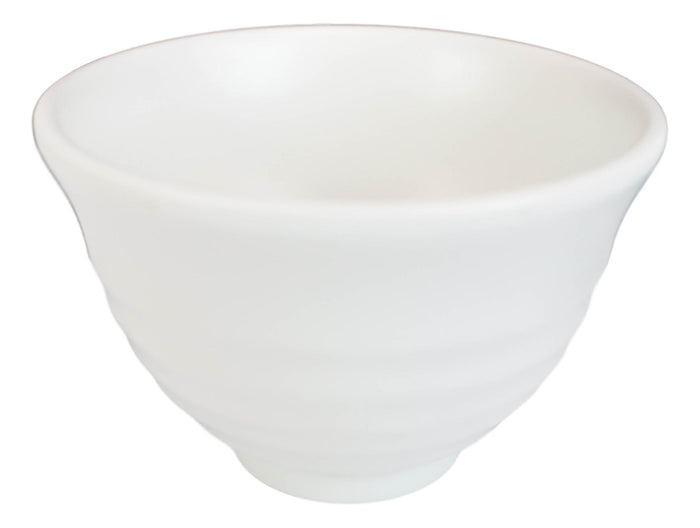 Ebros Gift Contemporary Ridged Matte White Jade Melamine Rice Soup Dessert Bowls Pack Of 6