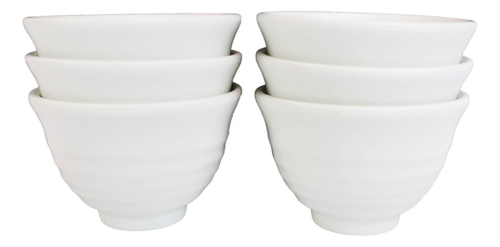 Ebros Gift Contemporary Ridged Matte White Jade Melamine Rice Soup Dessert Bowls Pack Of 6