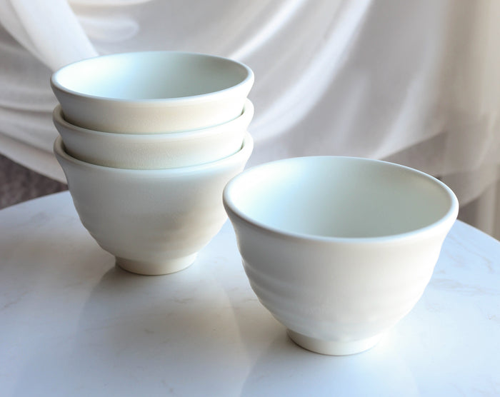 ebros gift Contemporary Ridged Matte White Jade Melamine Rice Soup Dessert Bowls Pack Of 6