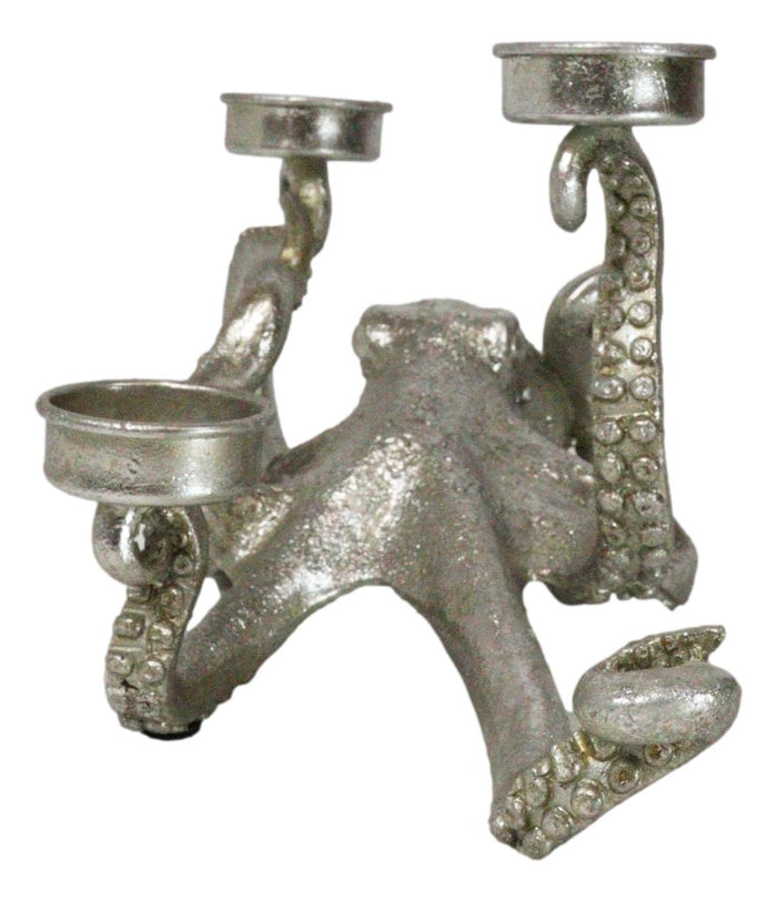Ebros Gift Contemporary Silver Marine Ocean Octopus Tentacles Trio Votive Candle Holder