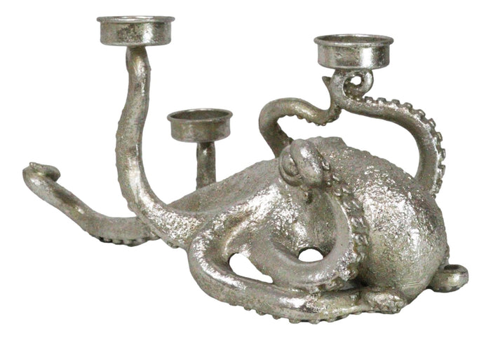 Ebros Gift Contemporary Silver Marine Ocean Octopus Tentacles Trio Votive Candle Holder