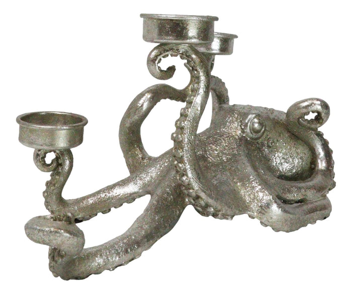Ebros Gift Contemporary Silver Marine Ocean Octopus Tentacles Trio Votive Candle Holder