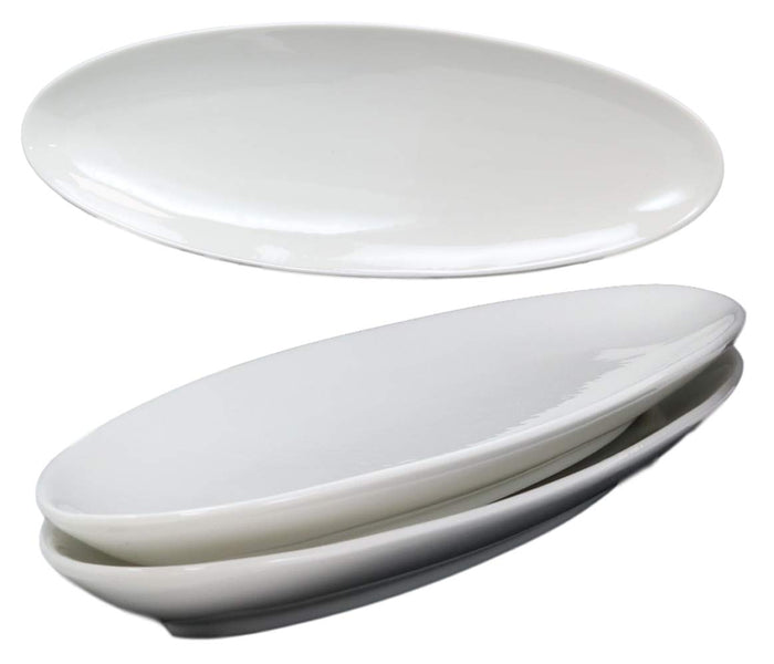 ebros gift Contemporary Sleek Style White Porcelain Oval Plate Serving Platter 16"L 3 Pack