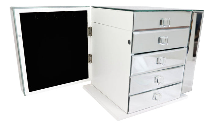Ebros Gift Contemporary Wooden Mirrored Glass Multiple Compartments Drawers Jewelry Box