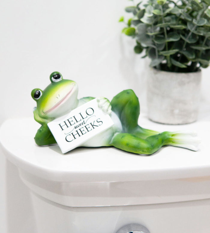 ebros gift Corny Green Frog With Hello Sweet Cheeks Sign Decorative Toilet Topper Figurine